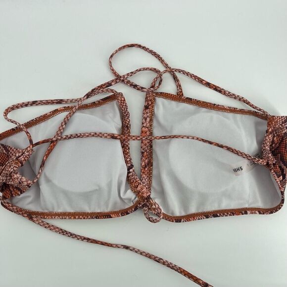 SHEIN Women’s Brown Snakeskin Print 3-Piece Swimsuit Backless Bikini Large - Picture 11 of 16